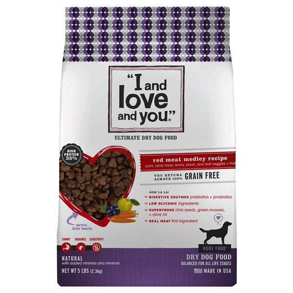slide 1 of 1, I and Love and You Nude Food Red Meat Medley Dry Dog Food, 5 lb