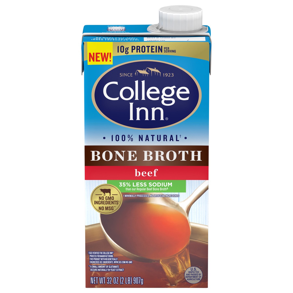 slide 7 of 12, College Inn 33% Less Sodium Beef Bone Broth, 32 oz
