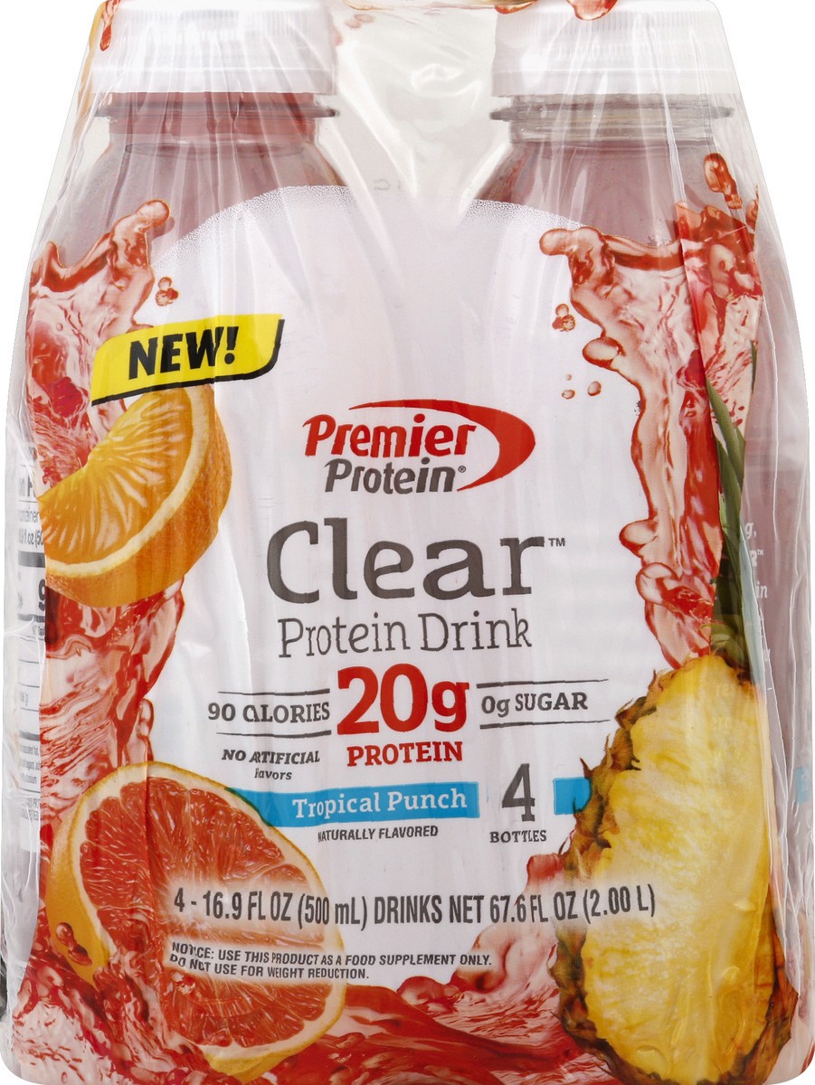 slide 5 of 6, Premier Protein Tropical Punch Clear Protein Drink, 4 ct; 16.9 fl oz