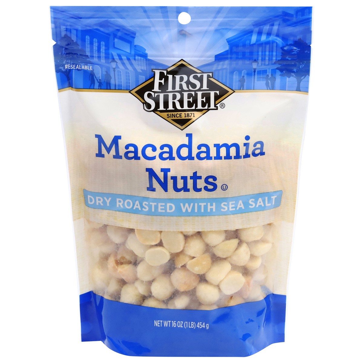 slide 1 of 14, First Street Roasted Sea Salt Macadamia Nuts, 16 oz