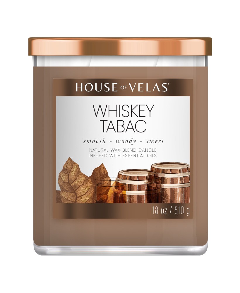 slide 1 of 1, House Of Velas Whiskey Tabac Candle, 18 oz