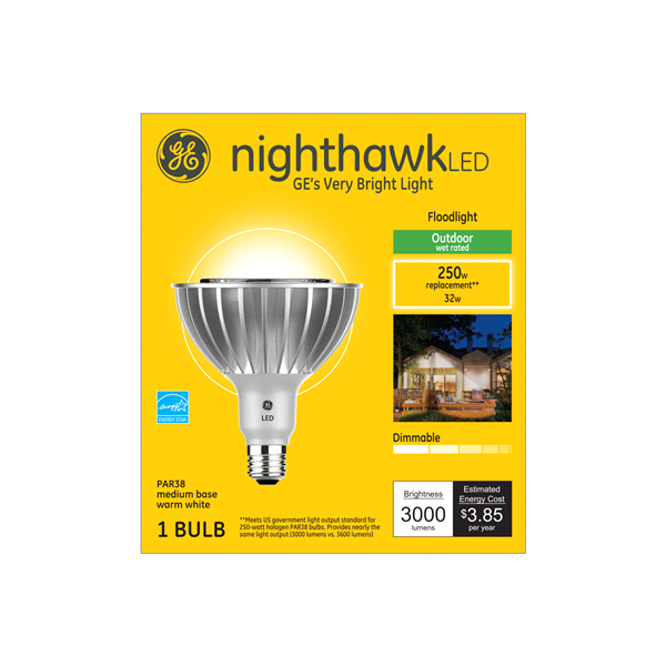 slide 1 of 1, GE Nighthawk 250 W Equivalent Dimmable Warm White Par38 LED Light Fixture Light Bulb, 1 ct