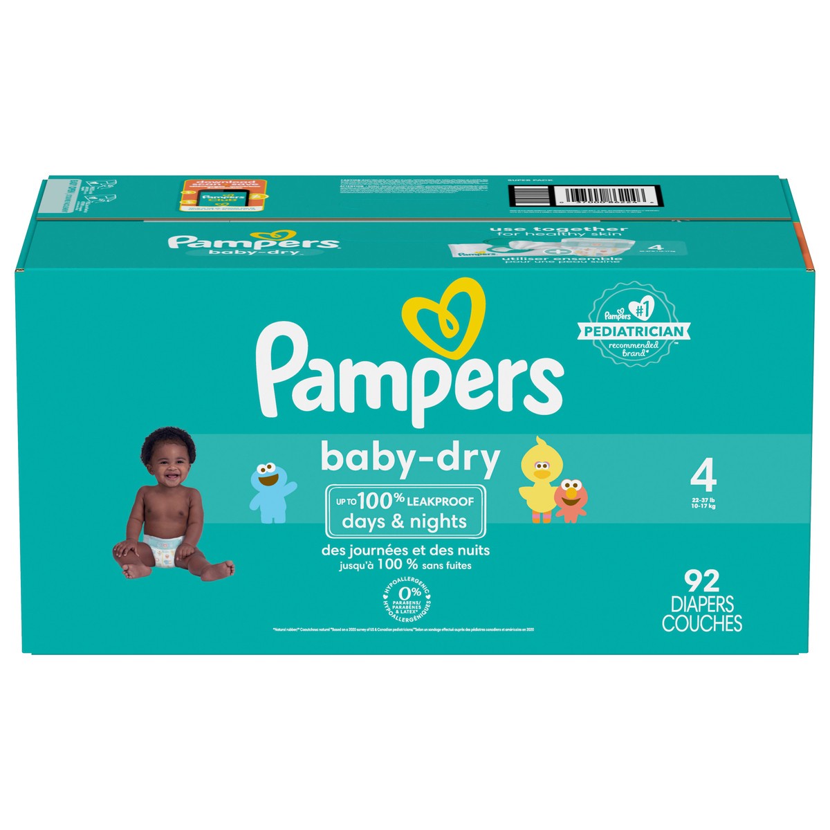 slide 2 of 8, Pampers Baby Dry Diapers, Size 4 (22-37 lbs), 92 Count, Absorbent Disposable Diapers, 92 ct