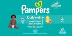Pampers Baby Dry Diapers, Size 4 (22-37 lbs), 92 Count, Absorbent Disposable Diapers