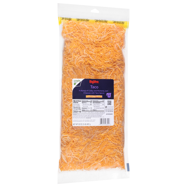slide 1 of 1, Hy-Vee Shredded Cheese, Taco, 32 oz