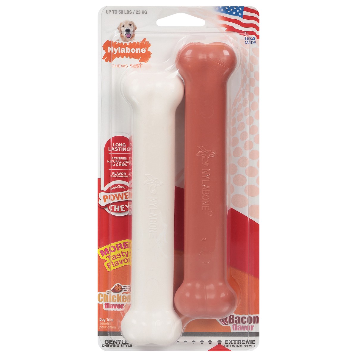 slide 8 of 12, Nylabone Power Chew Chicken/Bacon Dog Toys 1 ea, 2 ct