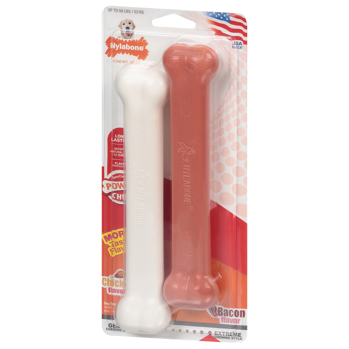 slide 12 of 12, Nylabone Power Chew Chicken/Bacon Dog Toys 1 ea, 2 ct