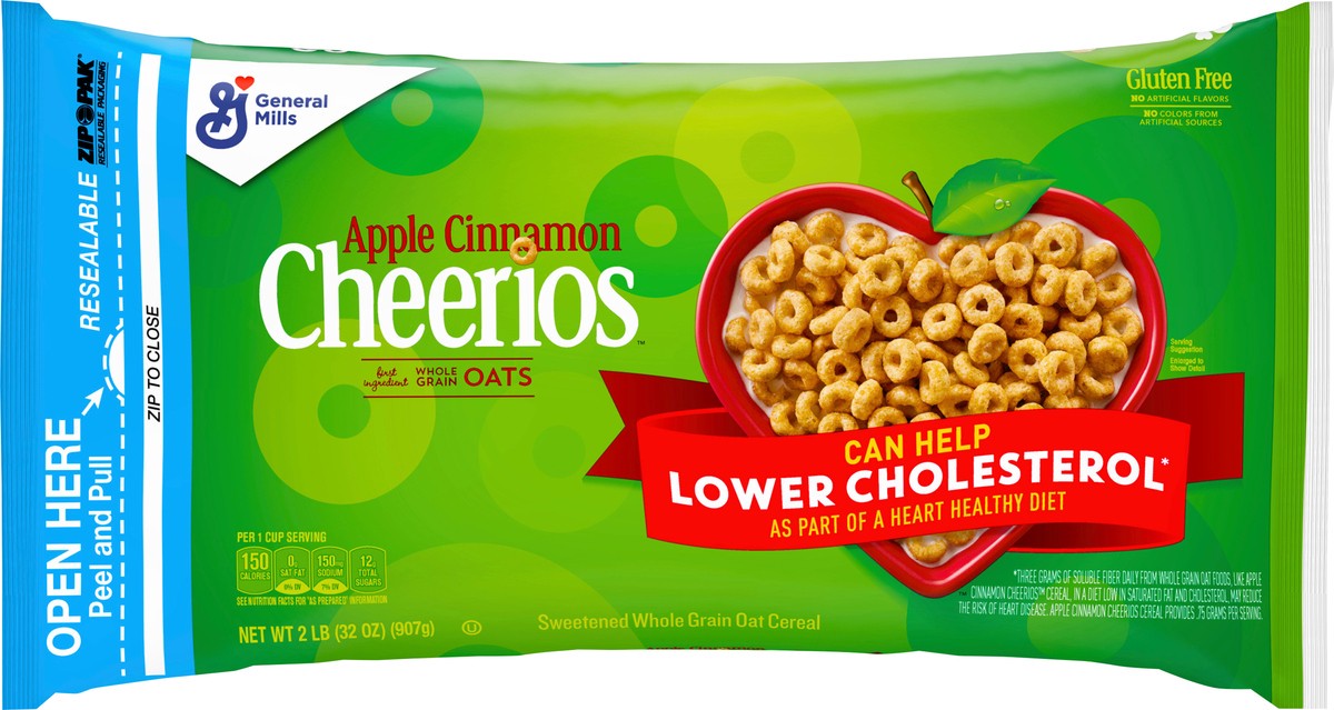 slide 4 of 13, Cheerios Apple Cinnamon Cheerios Breakfast Cereal, Gluten Free, Whole Grain Oats, 32 oz, 2 lb