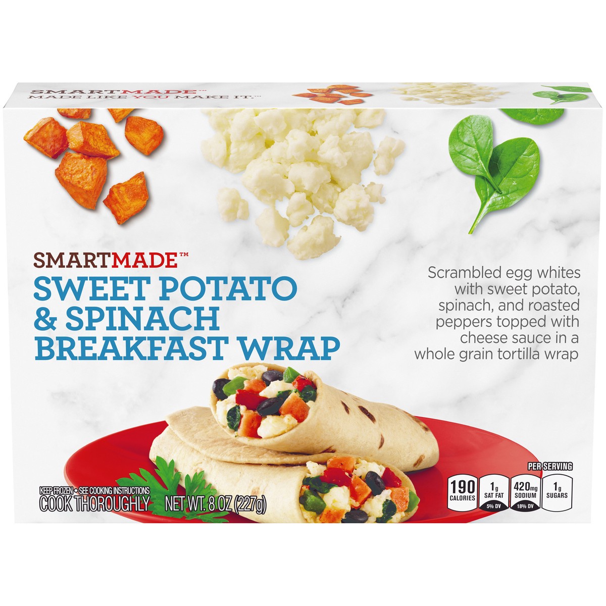 slide 1 of 14, Smart Made Sweet Potato & Spinach Breakfast Wrap, 8 oz Box, 8 oz