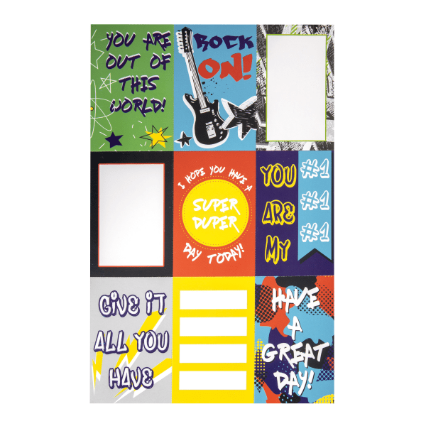 slide 1 of 1, Office Depot Brand Kids' Lunch Notes, 2'' X 3'', Assorted Boy Designs, Sheet Of 9 Cards, 1 ct