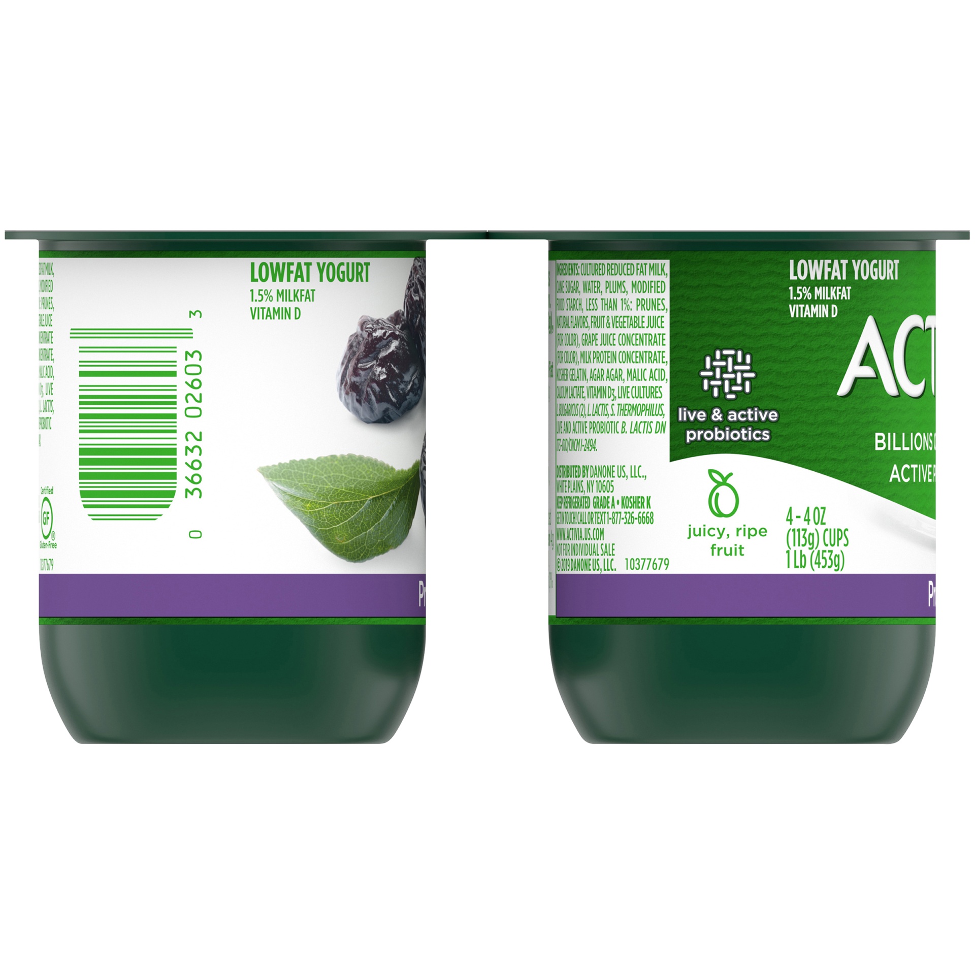 slide 3 of 7, Activia Low Fat Probiotic Prune Yogurt Cups, 4 oz