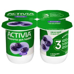 Activia Prune Probiotic Yogurt, Lowfat Yogurt Cups, 4 OZ, 4 CT