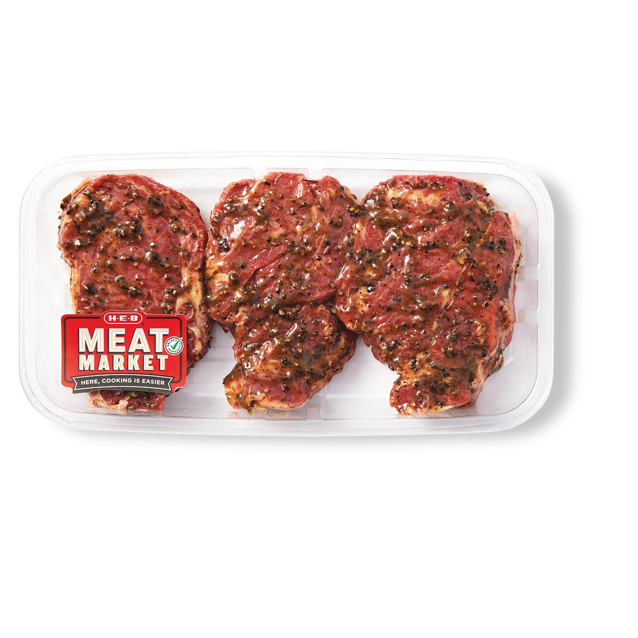 slide 1 of 1, H-E-B Meat Market Marinated Boneless Beef Chuck Eye Steaks – Garlic Peppercorn, per lb