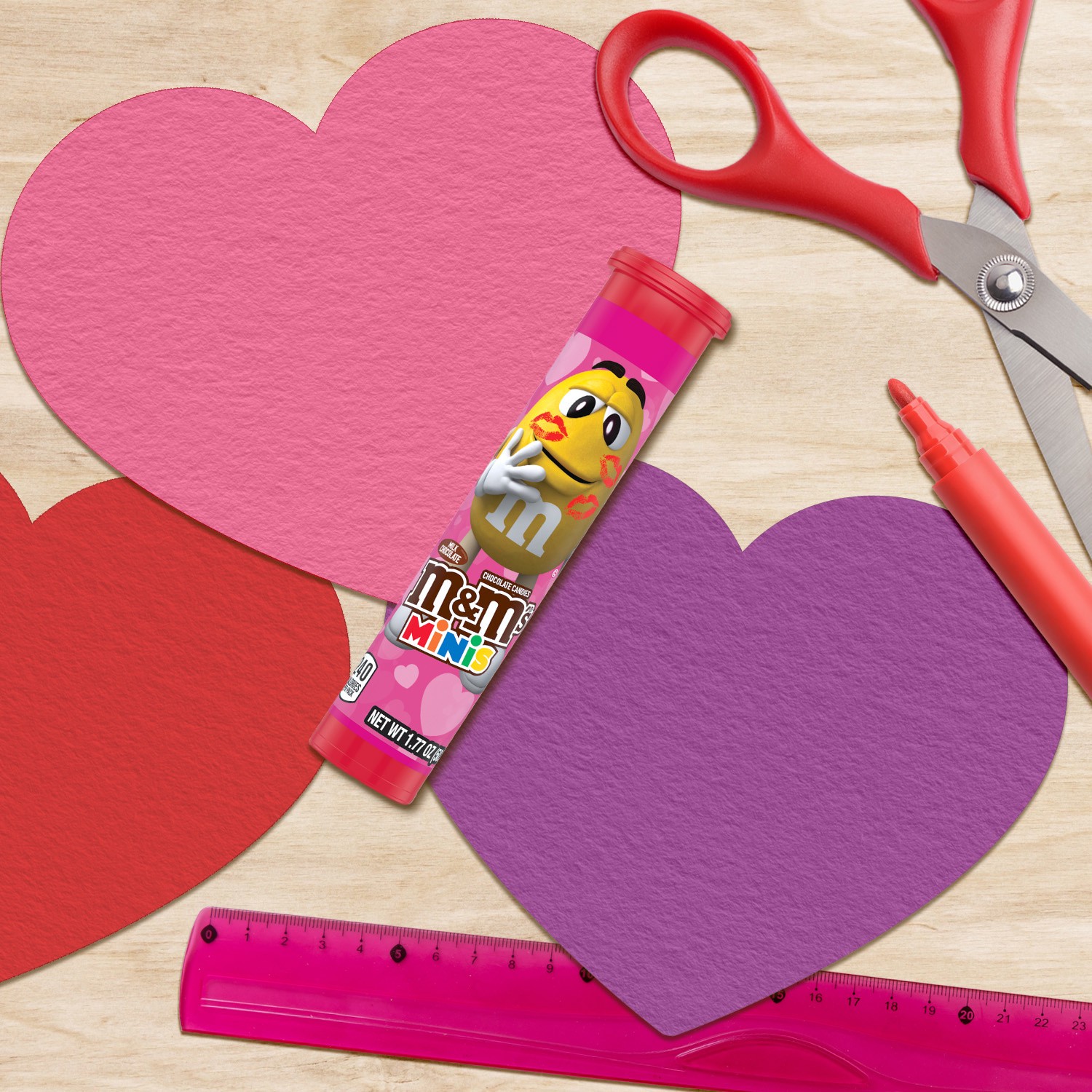 slide 4 of 8, M&M'S Valentines Day Milk Chocolate MINIS Size Valentine Candy, 1.77 oz Tube, 1.77 oz