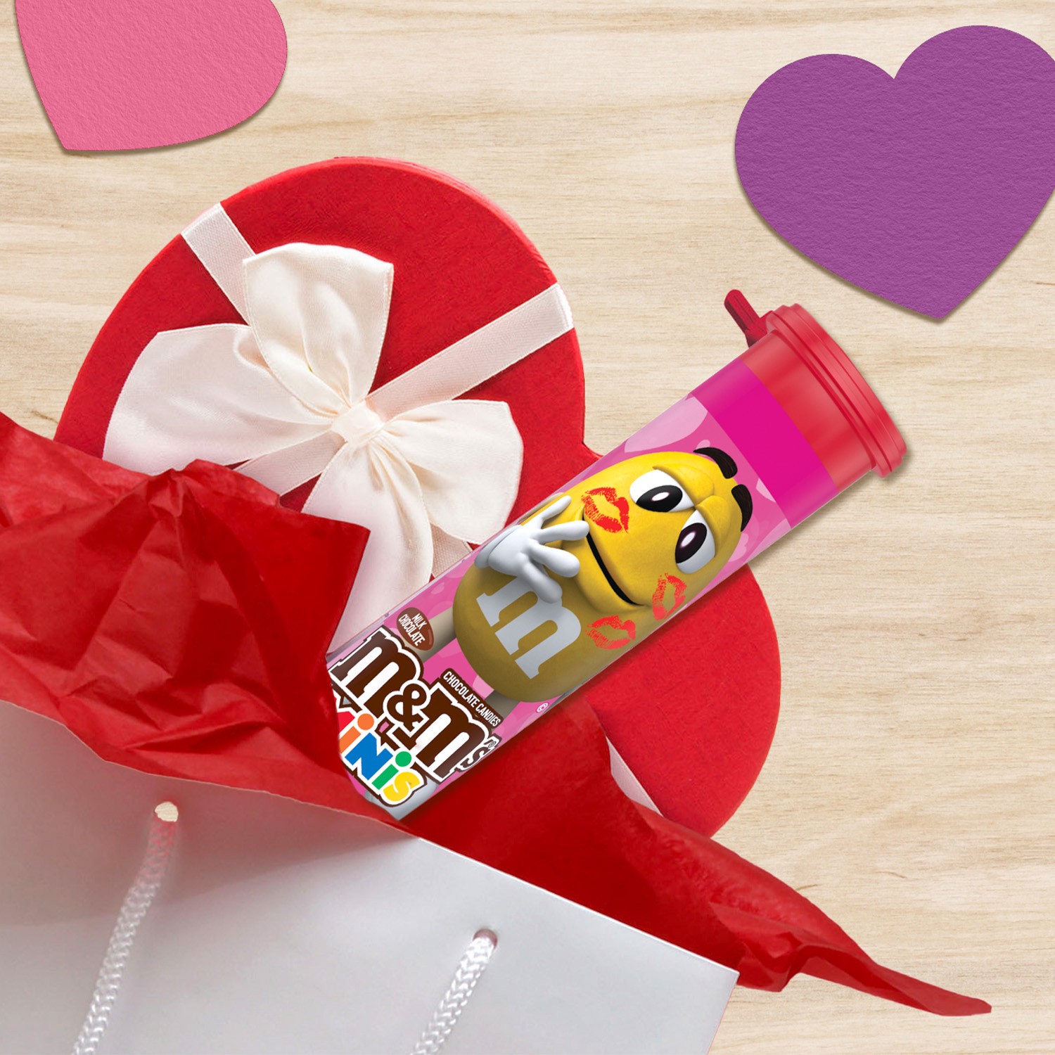 slide 5 of 8, M&M'S Valentines Day Milk Chocolate MINIS Size Valentine Candy, 1.77 oz Tube, 1.77 oz