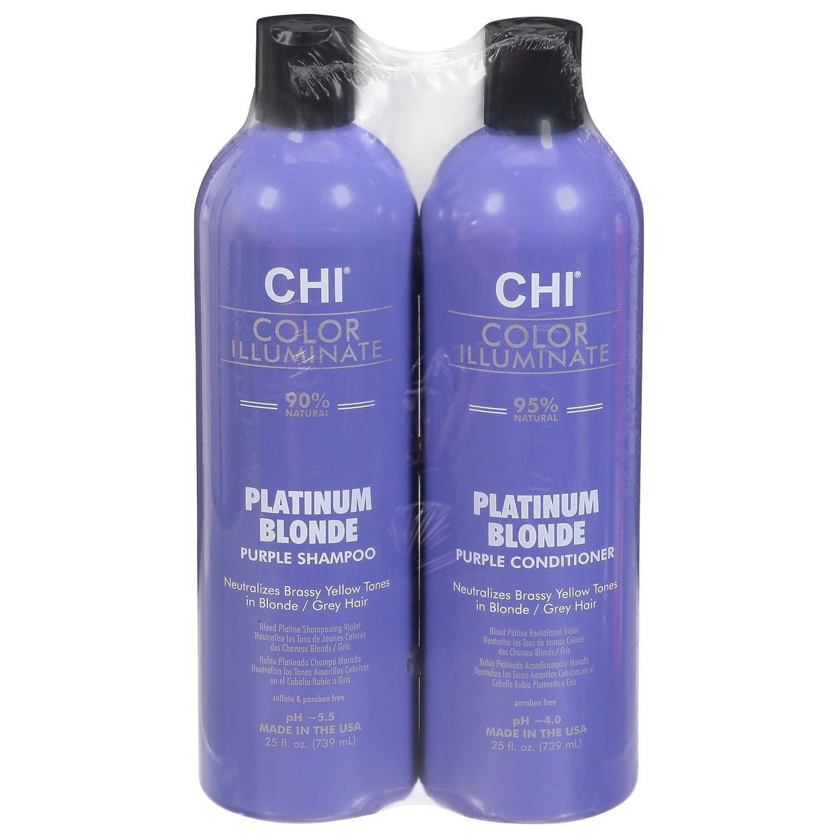 slide 1 of 9, CHI Color Illuminate Platinum Blonde Purple Shampoo & Conditioner Bottle 2 ea, 2 ct