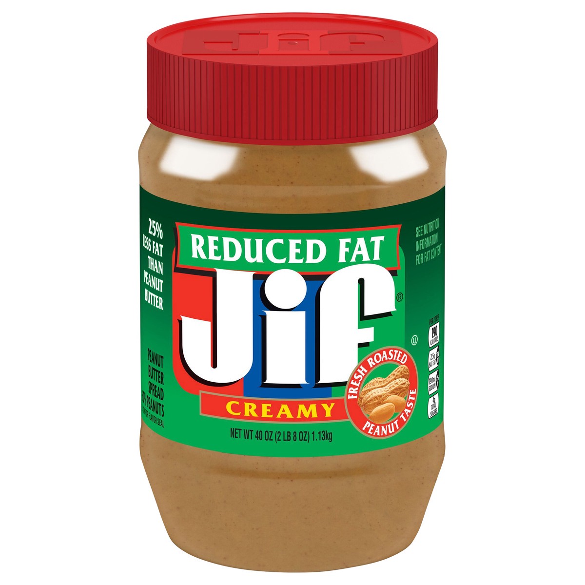 slide 1 of 16, Jif Reduced Fat Creamy Peanut Butter Spread - 60% Peanuts, 40 Ounces, 40 oz