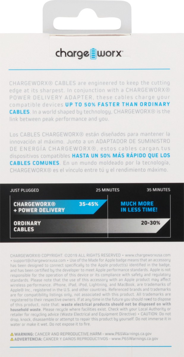 slide 7 of 9, Chargeworx Lightning 3 FT Black Power Delivery USB-C Cable 1 ea, 1 ea