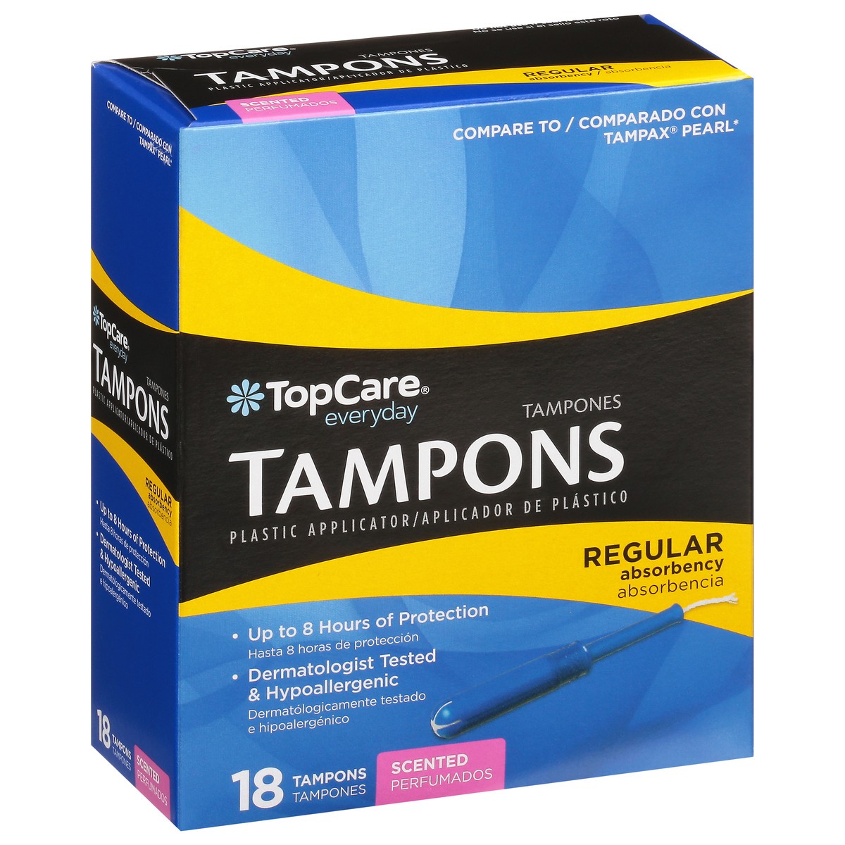 slide 2 of 9, TopCare Everyday Regular Absorbency Plastic Scented Tampons 18 ea, 18 ct