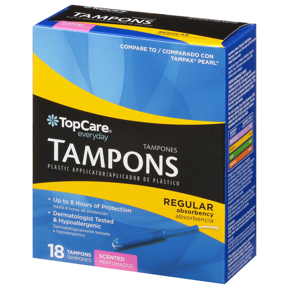 slide 3 of 9, TopCare Everyday Regular Absorbency Plastic Scented Tampons 18 ea, 18 ct