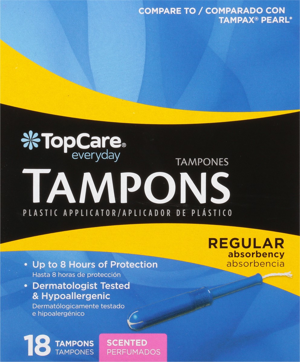 slide 6 of 9, TopCare Everyday Regular Absorbency Plastic Scented Tampons 18 ea, 18 ct