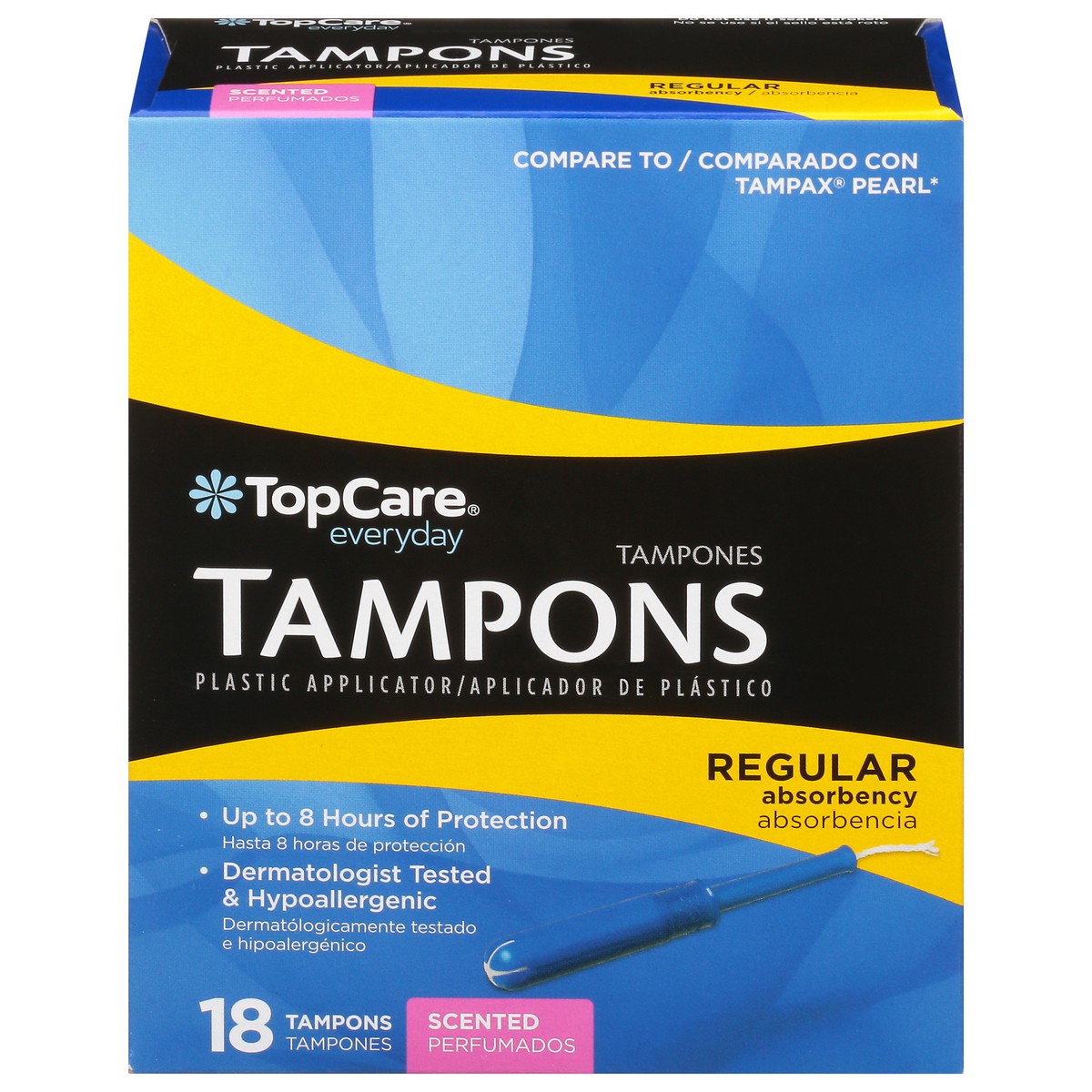 slide 1 of 9, TopCare Everyday Regular Absorbency Plastic Scented Tampons 18 ea, 18 ct