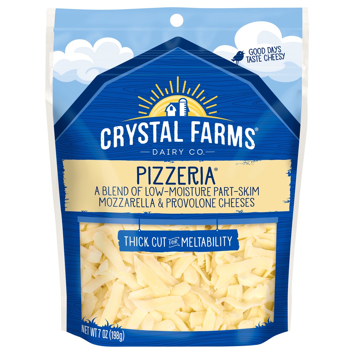 slide 1 of 4, Crystal Farms Cheeses, Part-Skim, Pizzeria, Low-Moisture, 7 oz