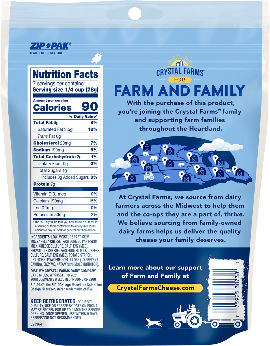 slide 3 of 4, Crystal Farms Cheeses, Part-Skim, Pizzeria, Low-Moisture, 7 oz