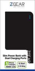 Zgear 10000 Mah Slim Dual Charging Port Power Bank - Black