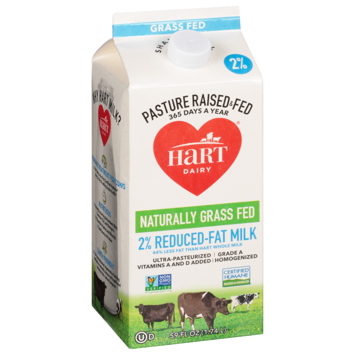 slide 6 of 14, Hart Dairy Naturally Grass Fed 2% Reduced-Fat Milk 59 fl oz, 59 fl oz