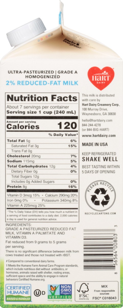 slide 10 of 14, Hart Dairy Naturally Grass Fed 2% Reduced-Fat Milk 59 fl oz, 59 fl oz