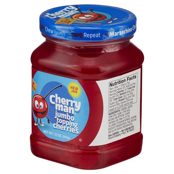 slide 13 of 17, CherryMan Jumbo Topping Maraschino Cherries, 12 oz