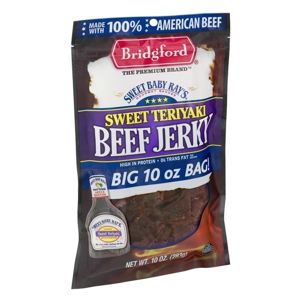 slide 1 of 1, Bridgford Sweet Baby Ray's Sweet Teriyaki Flavor Beef Jerky, 10 oz