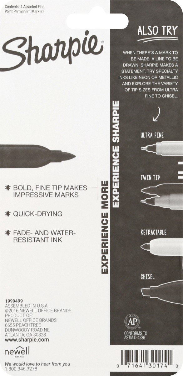 slide 8 of 8, Sharpie Fine Assorted Permanent Marker 4 4 ea, 4 ct