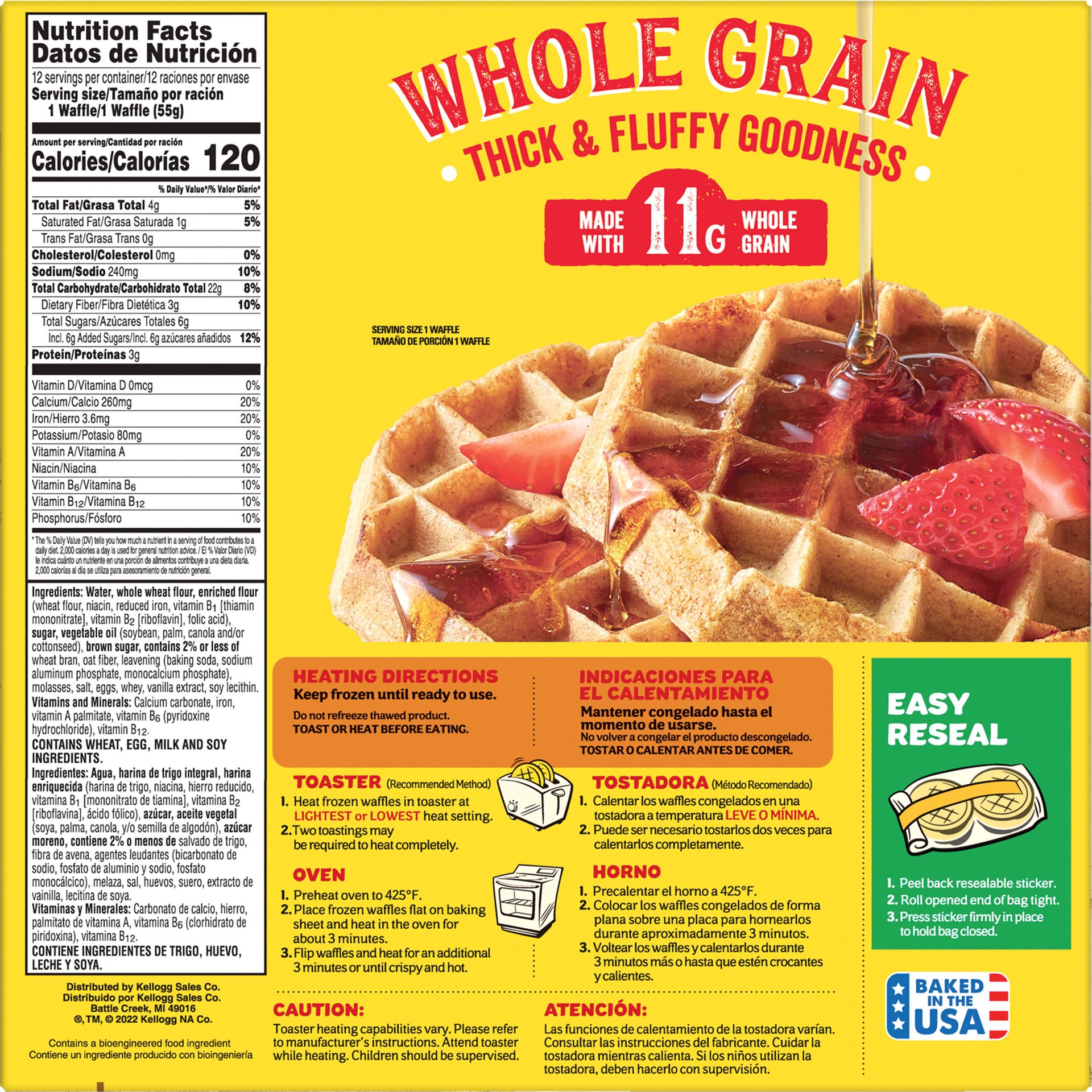 slide 4 of 5, Eggo Thick and Fluffy Frozen Waffles, Original, 23.2 oz, 6 Count, Frozen, 23.20 oz