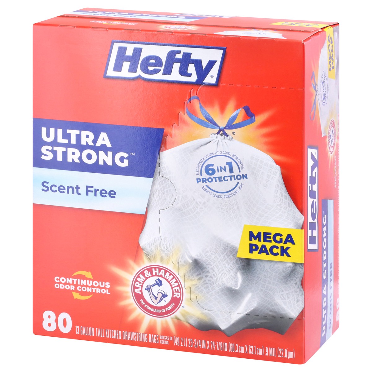 slide 9 of 9, Hefty Ultra Strong 13 Gallon Trash Bags, Tall Kitchen Trash Bags, White, Unscented, 80 Bags, 3.67 lb