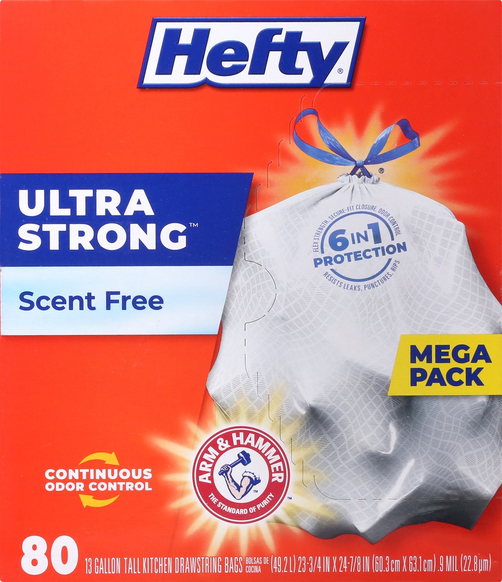 slide 5 of 9, Hefty Ultra Strong 13 Gallon Trash Bags, Tall Kitchen Trash Bags, White, Unscented, 80 Bags, 3.67 lb