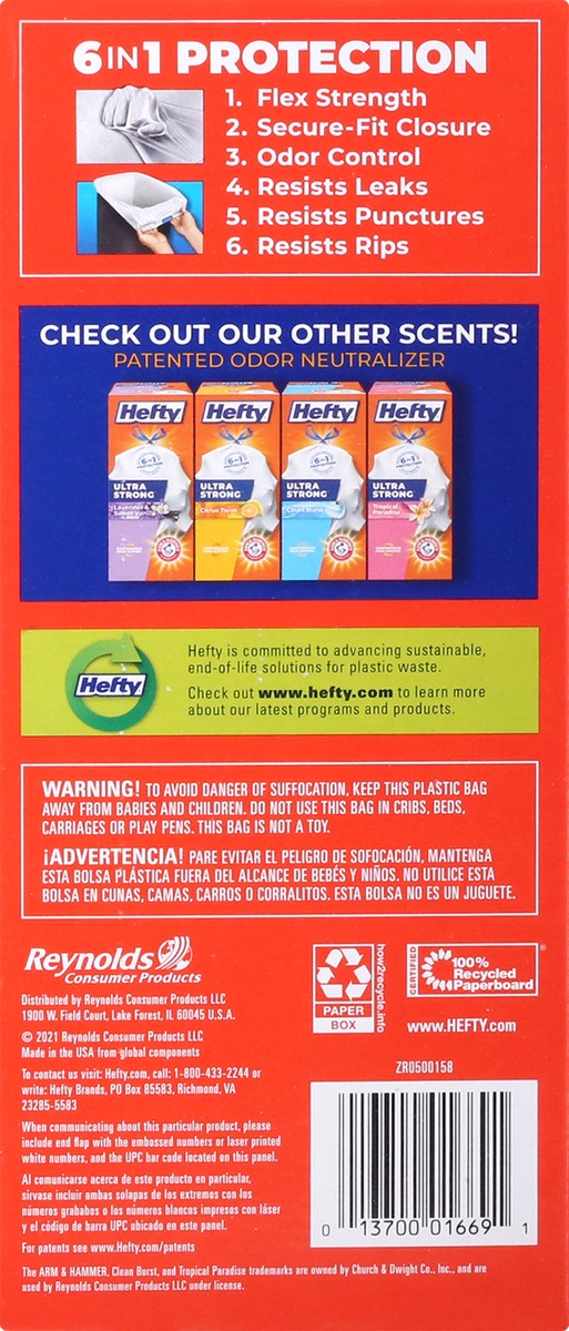 slide 8 of 9, Hefty Ultra Strong 13 Gallon Trash Bags, Tall Kitchen Trash Bags, White, Unscented, 80 Bags, 3.67 lb