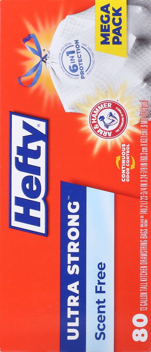 slide 7 of 9, Hefty Ultra Strong 13 Gallon Trash Bags, Tall Kitchen Trash Bags, White, Unscented, 80 Bags, 3.67 lb