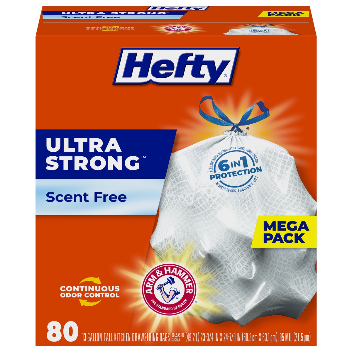 slide 1 of 9, Hefty Ultra Strong Tall Scent Free Kitchen Drawstring Bags Mega Pack 80 ea, 80 ct