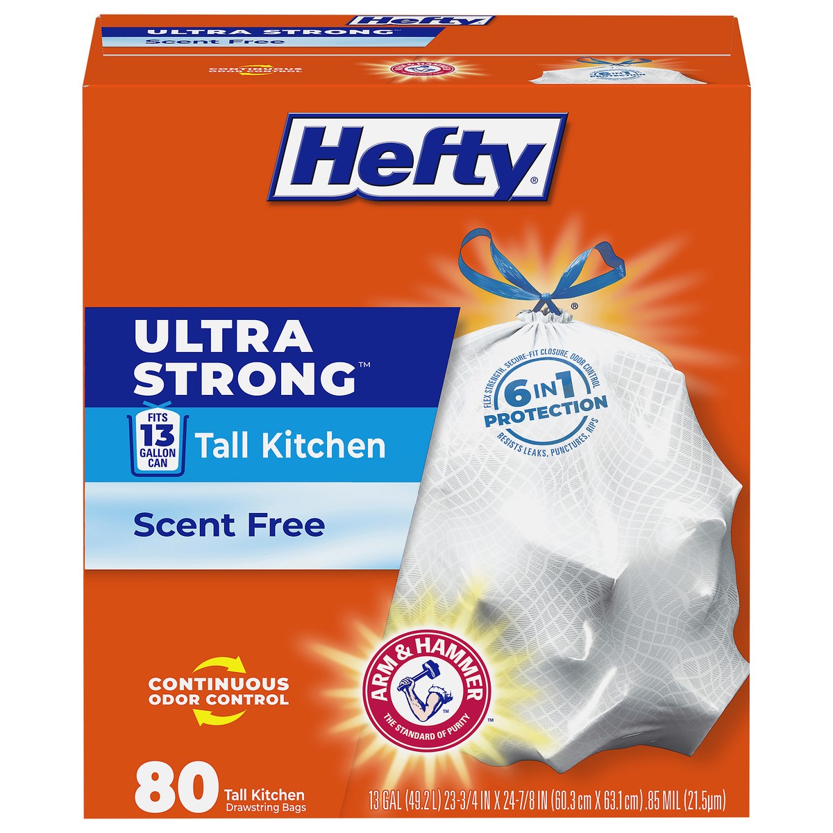 slide 1 of 9, Hefty Ultra Strong Tall Kitchen Drawstring Trash Bags, Scent Free, Mega Pack - 80 ct, 80 ct