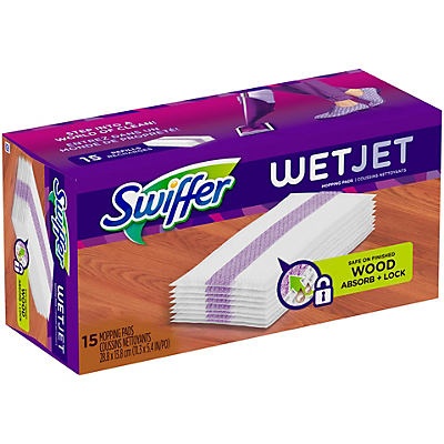 slide 1 of 1, Swiffer WetJet Hardwood Floor Cleaner, Spray Mop Wood Pad Refill, 11.3 in x 5.4 in