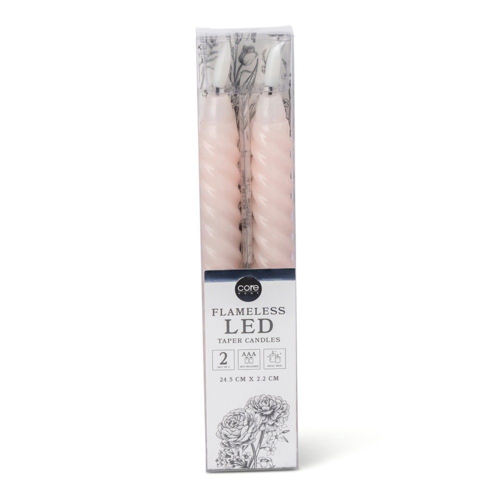 slide 2 of 2, Core Home™ Flameless LED Twisted Taper Wax Candles - Pink, 2 ct