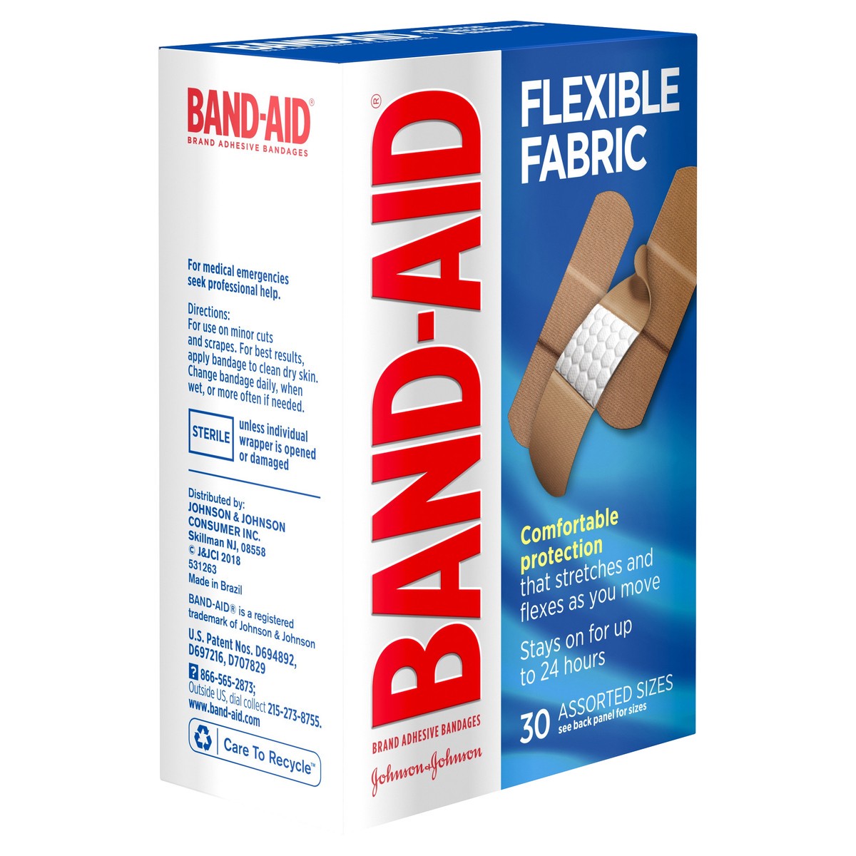 slide 2 of 6, BAND-AID Flexible Fabric Adhesive Bandages, Comfortable Sterile Protection & Wound Care for Minor Cuts & Burns, Quilt-Aid Technology to Cushion Painful Wounds, Assorted Sizes, 30 ct, 30 cnt