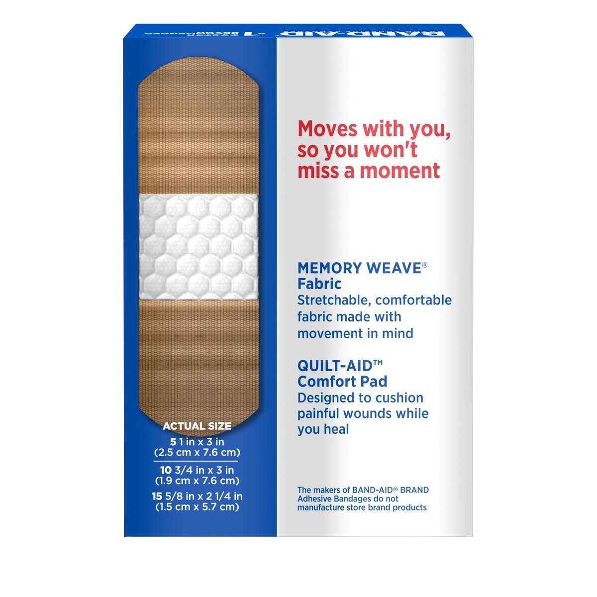 slide 3 of 6, BAND-AID Flexible Fabric Adhesive Bandages, Comfortable Sterile Protection & Wound Care for Minor Cuts & Burns, Quilt-Aid Technology to Cushion Painful Wounds, Assorted Sizes, 30 ct, 30 cnt