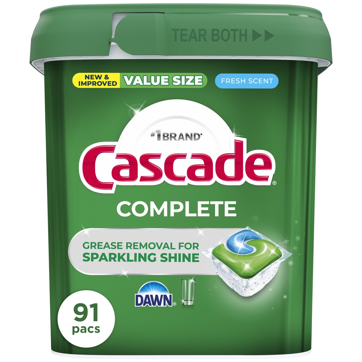 slide 1 of 10, Cascade Fresh Scent Auto Dishwashing Liquid & Powder Pouch, 91 ct