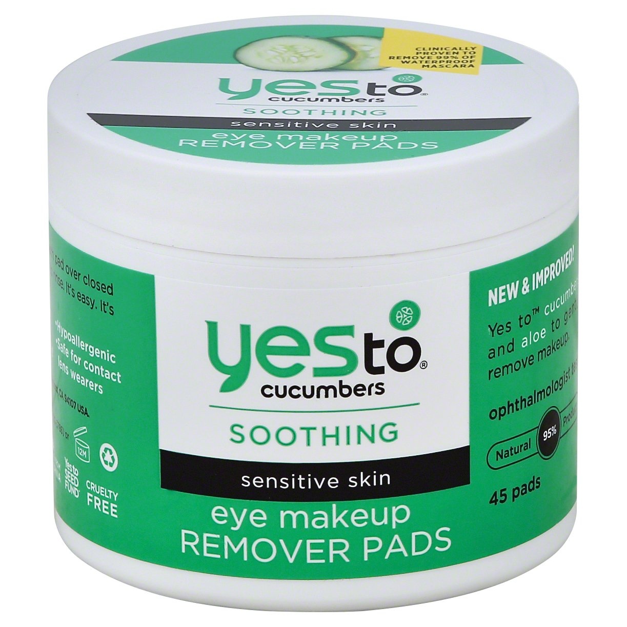 slide 1 of 1, Yes to Cucumbers Eye Makeup Remover Pads, 45 ct