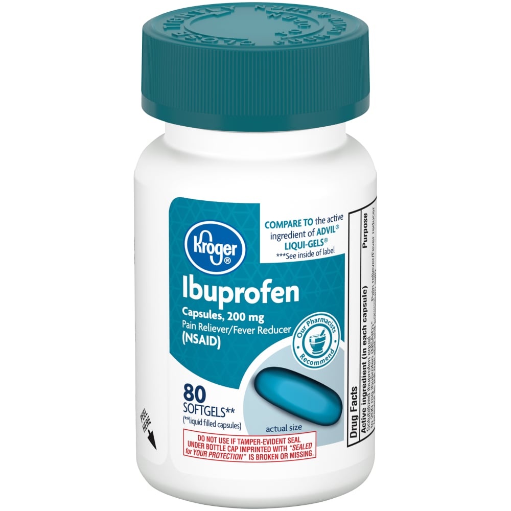 slide 1 of 1, Kroger Ibuprofen Pain Reliever & Fever Reducer 200 Mg Softgels, 80 ct
