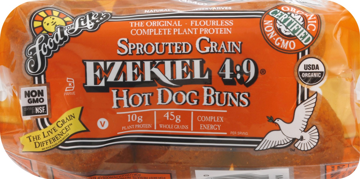 slide 9 of 10, Food For Life Ezekiel 4:9 Sprouted Grain Hot Dog Buns, 16 oz