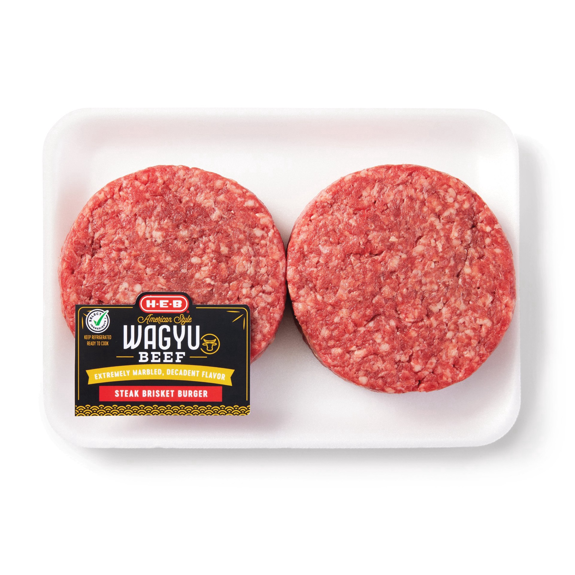 slide 1 of 1, H-E-B American Style Wagyu Beef Steak Brisket Burgers, per lb